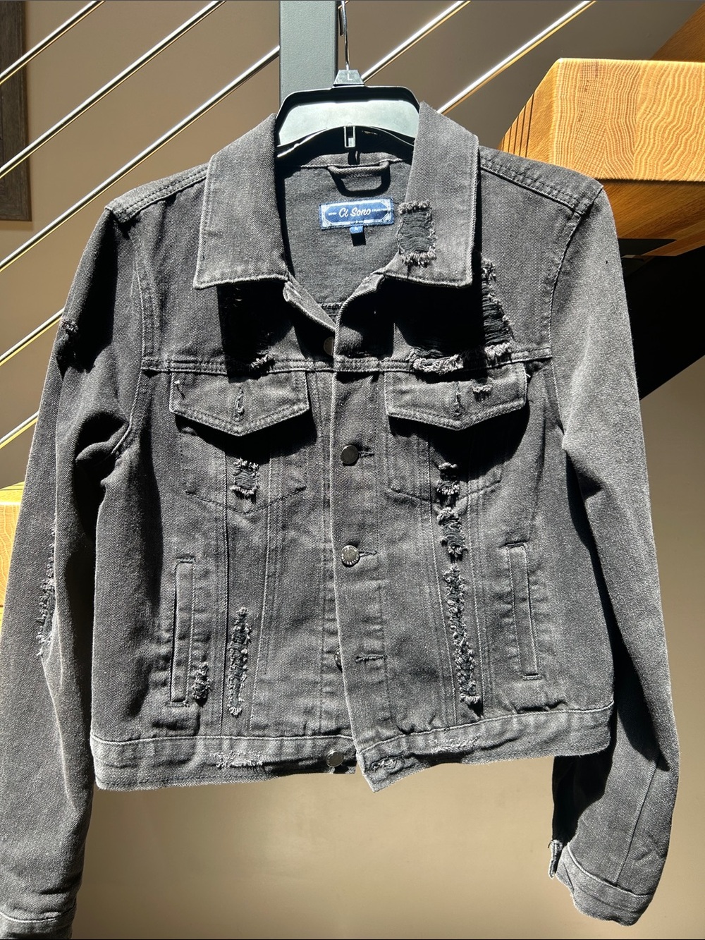 Ci Sono Distressed Black Denim Jacket